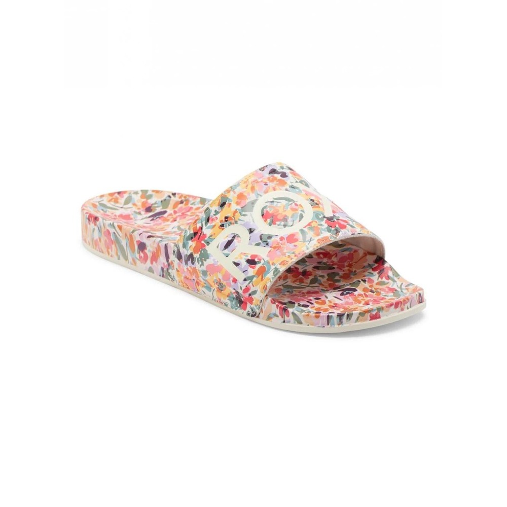 Roxy Slippy Printed Floral Slide Sandals Womens Size 8 Multicolored